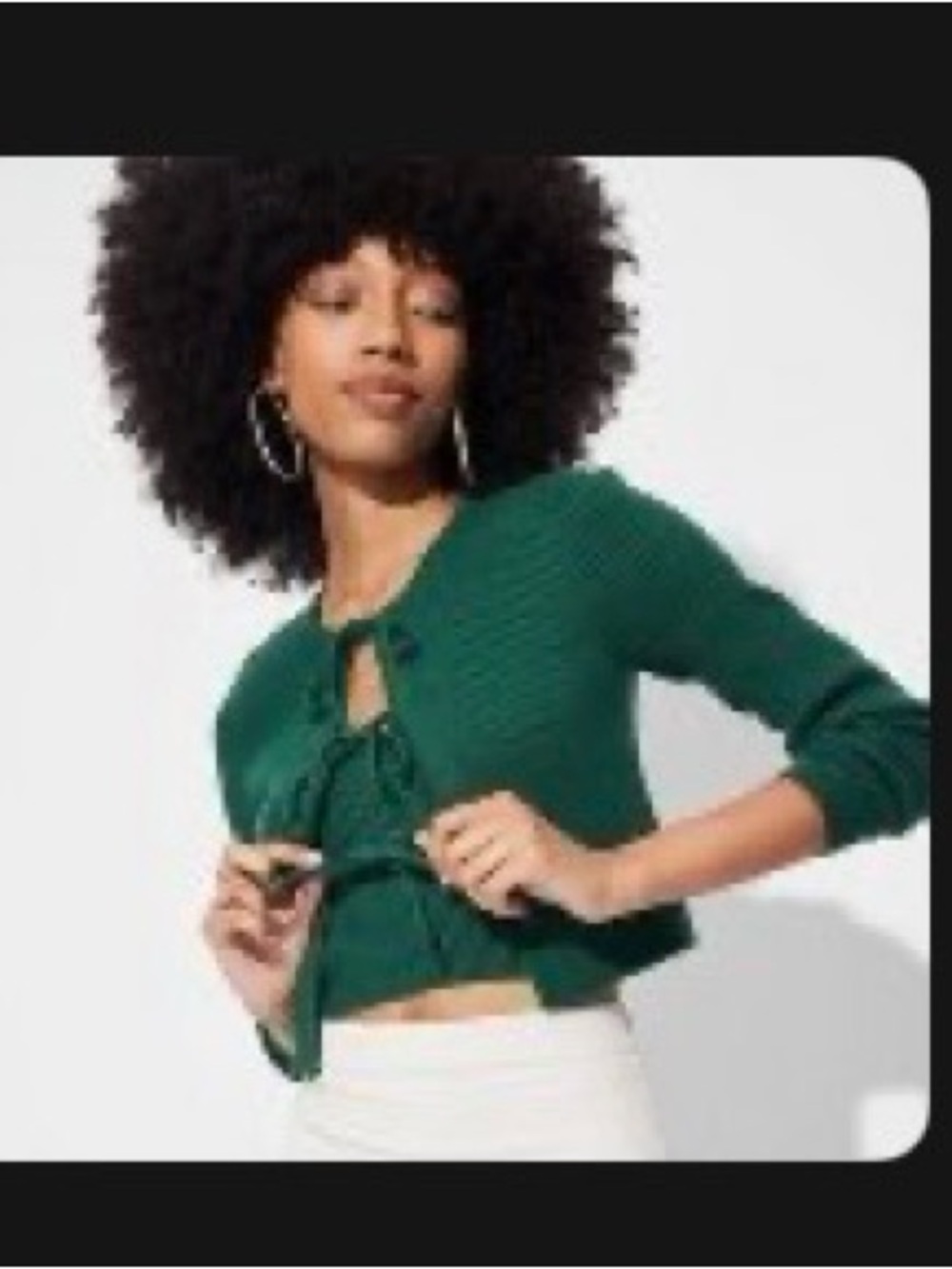 wild fable Dark Green Ribbed Tie-Front Sweater Cardigan with bandeau